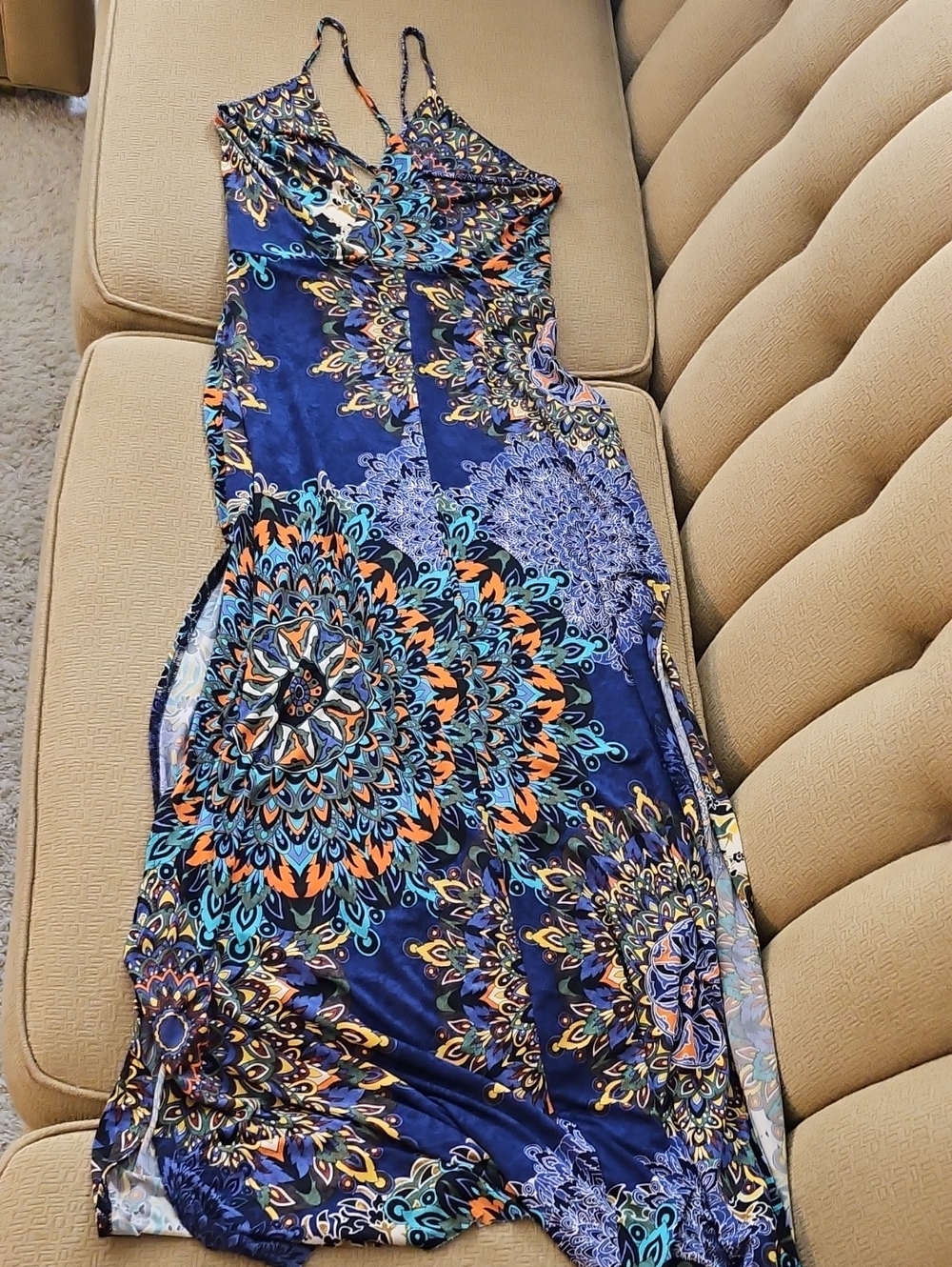 Fashion Nova Navy Blue Multi-Color Mandala Print Maxi Dress - Picture 2 of 4